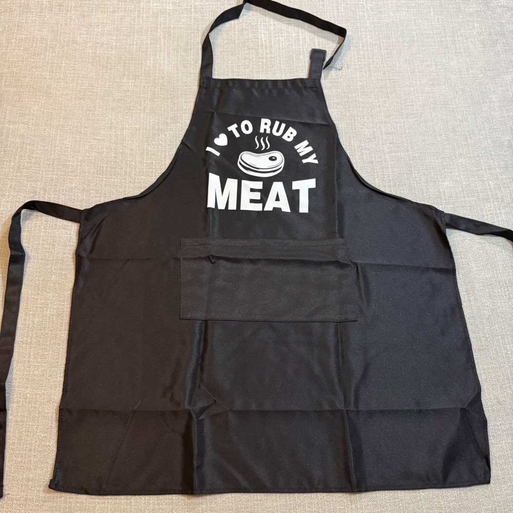 Funny BBQ Apron I Love To Rub My Meat Black Grilling Chef Apron with Pocket NEW